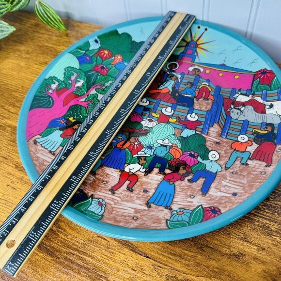 VINTAGE MEXICAN FOLK ART Vibrant Hand Painted Isidoro Decorative Wall Plate 10” - Picture 5 of 7